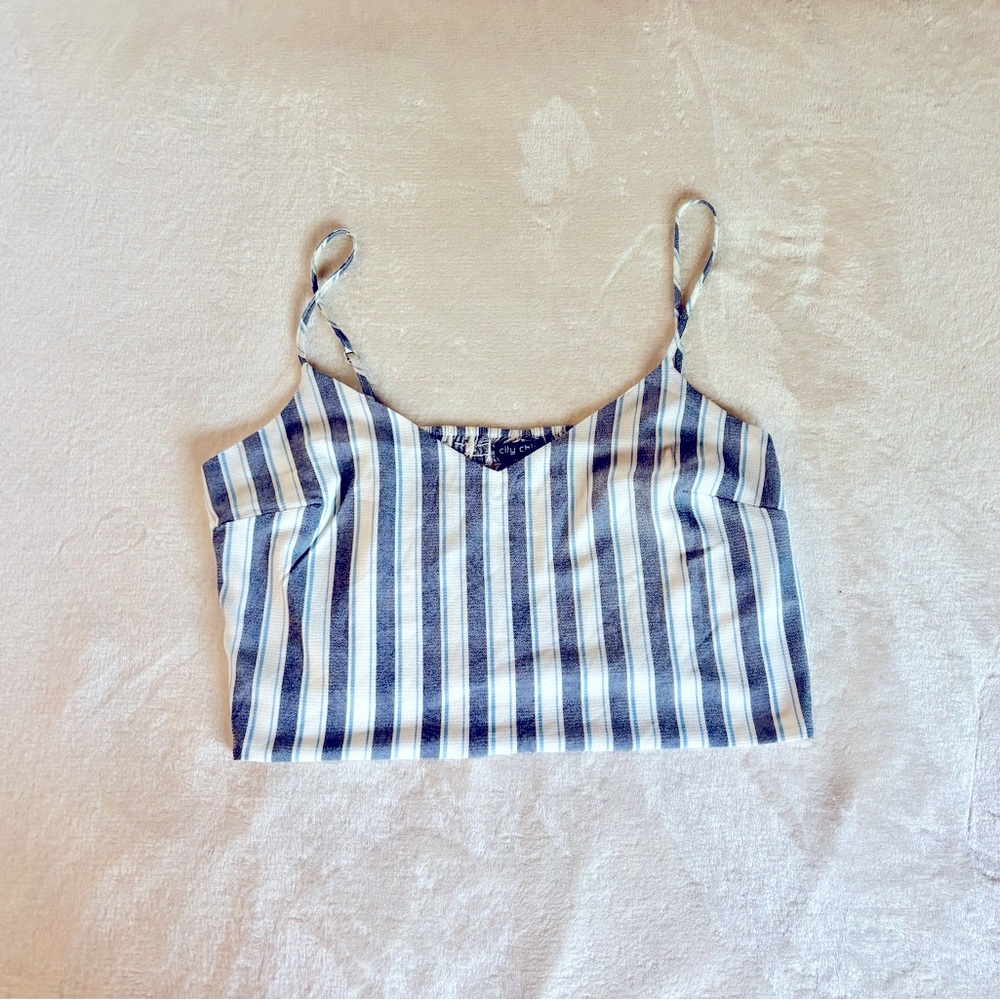 City Chic Navy Blue, Light Blue, and Cream Fitted Crop Camisole
